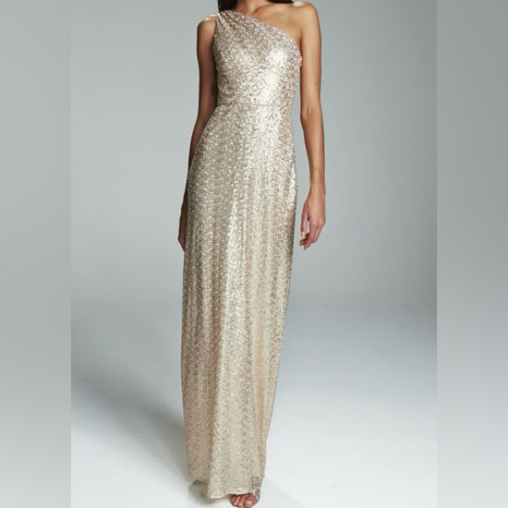 Amsale Bridesmaid Formal Black Tie Dreas Leona G976Q Rose Gold Sequins, Size 4